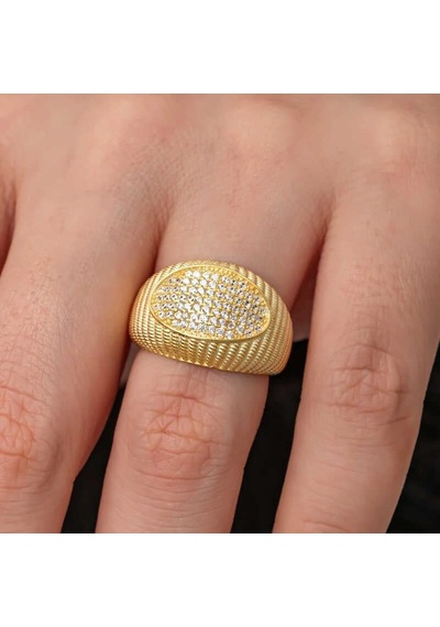 Gümüş Gold Zirkon Taşlı Kadın Yüzük Gümüş