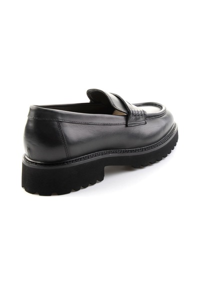 Bambi Siyah Antik Hakiki Deri Erkek Loafer Ayakkabı E01648629041