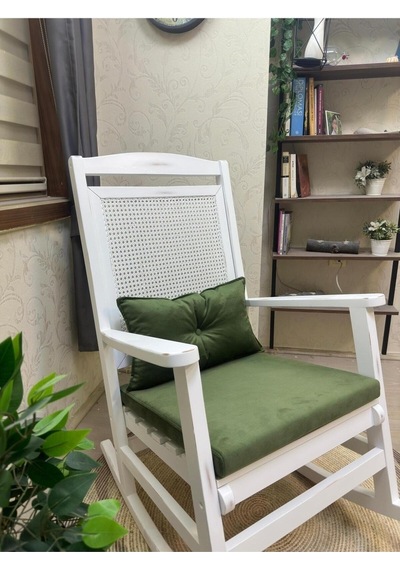 Asedia Veranda Lake Yeşil Minderli Hasırlı Sallanan Sandalye Dinlenme Koltuğu
