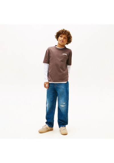 Tommy Hilfiger Puff Print Graphic Çocuk Kahverengi T-shirt Kb0kb10053 Kahverengi