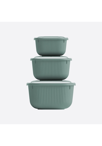 İç İçe Geçmeli Snaplid Kare Saklama Kabı 600 - 1100 - 1800 Ml Üçlü Set Yeşil