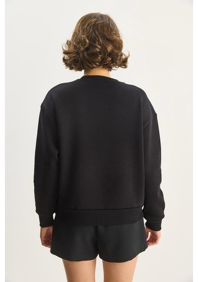 Shade Kadın Bisiklet Yaka Çiçek Aksesuarlı Üç İplik Şardonlu Sweatshirt 60601043 - Siyah
