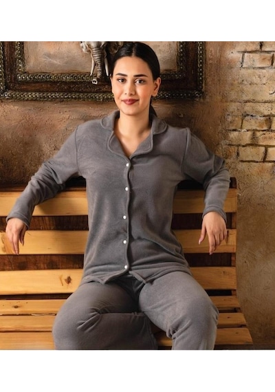 Sude Kadın Gömlek Yaka Polar Pijama Takımı M922 - 1 Adet 001