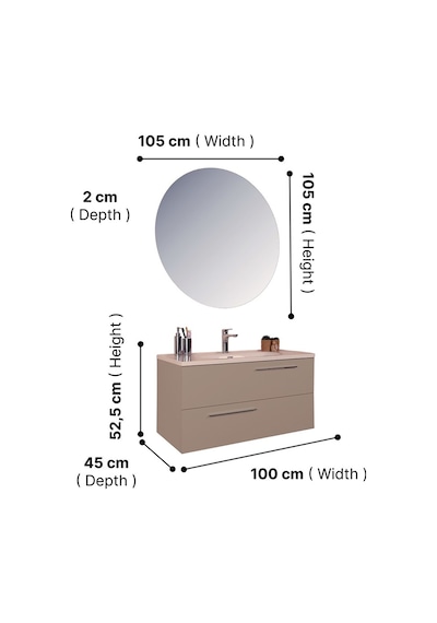 Kobos Serenity 100 Cm Banyo Dolabı Seti Latte Kahve