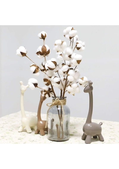 3lü Set Doğal Pamuk Çiçeği 9lu Kuru Çiçek 60cm Yapay Çiçek