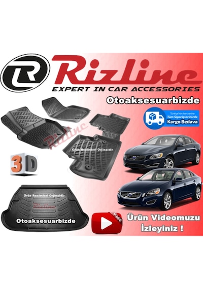 Volvo S60 3D Paspas + Bagaj Havuzu Siyah 2010-2019 Arası Rizline