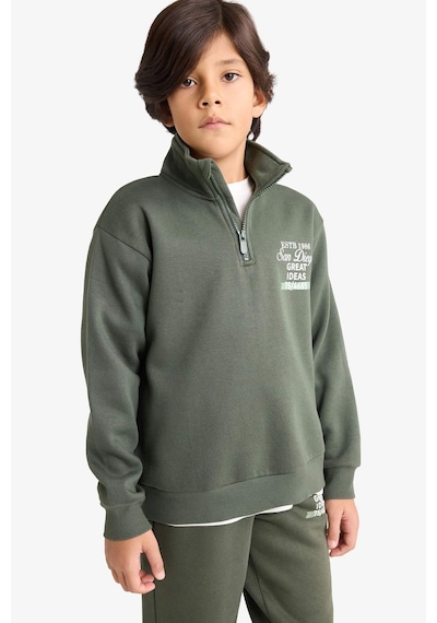 Defacto Erkek Çocuk Yarım Fermuarlı İçi Yumuşak Tüylü Baskılı Sweatshirt E9600a825aukh432 Haki-kh432