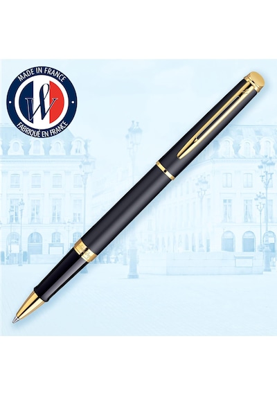 Waterman Hemisphere Mat Siyah Altın Tasarımlı Roller Kalem, Ince Çok Renkli