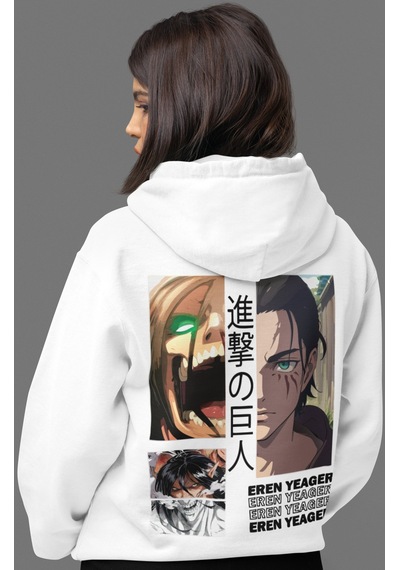 Sevbano Eren Yeager Attack On Titan Anime Sırt Baskılı Unisex Oversize Pe beyaz