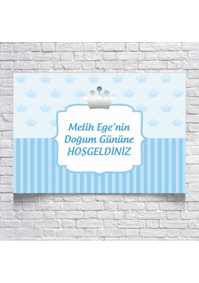 Mavi Taç Temalı Doğum Günü Karşılama Afişi 70x100 Cm