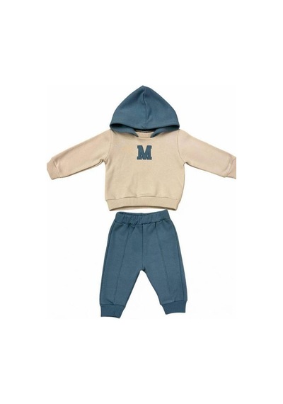 Tuffy Kids Erkek Bebek Harf Baskılı İçi Şardonlu Eşofman Takımı-15096 Mavi