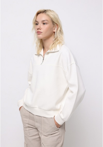 Colin's Colins Regular Fit Fermuarlı Düz Kadın Beyaz Sweatshirt Cl1076443 Q1.v2 Ofw Beyaz