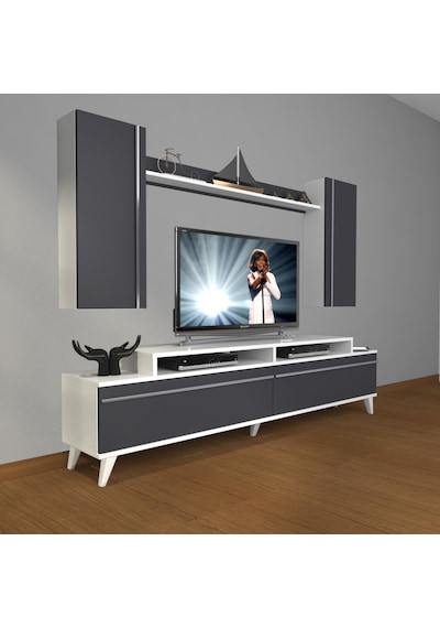 Decoraktiv Ekoflex 7 Mdf Retro Tv Ünitesi Tv Sehpası Beyaz - Antrasit