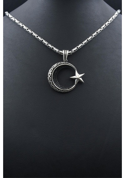Ay Yıldızlı - Ay Yıldız Kral Zincir Desenli 925 Ayar Gümüş Kolye Kral Zincir 3 Mm 902191 Gümüş