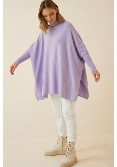 Onno Style Women Düz Triko Standart Panço Lila