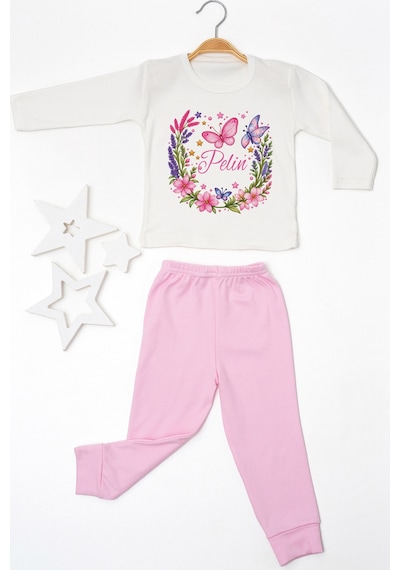 Pia Baby İsimli Kız Çocuk Pijama Takımı %100 Pamuk Penye İsme Özel Baskılı Kişiselleştirilebilir Pijama Seti 20882p14pi Krem