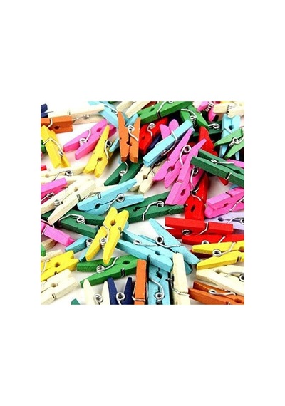 24 Adet Renkli Mini Ahşap Not Mandalı, Dekoratif Mandal 124-Pembe