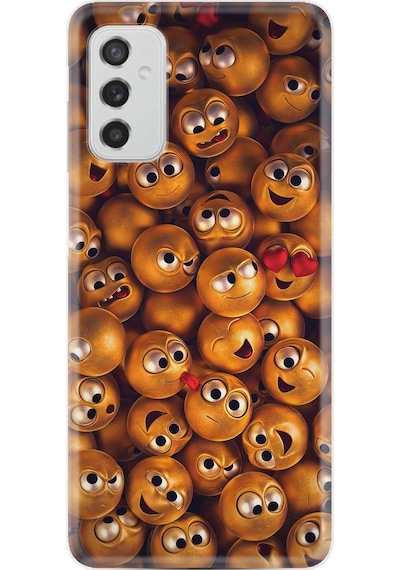 Samsung Uyumlu Galaxy M52 Kılıf Silikon Desenli Gold Emoji 1877
