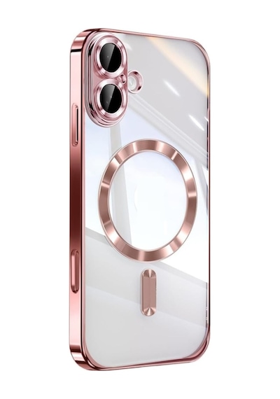 Apple Uyumlu iPhone 17 İçin Magsafe İle Kılıf Kamera Lensli Korumalı Şeffaf Silikon Kapak Rose Gold