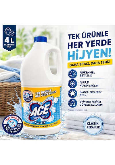 Ace Camasır Suyu 4 Lt Tekli