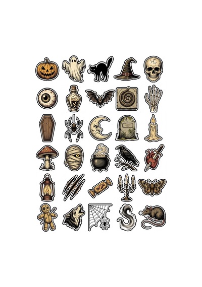 Cadılar Bayramı Gotik Sticker Seti 150 Adet - 5'li Mega Paket No08 - Laptop Defter Ajanda Çok Renkli