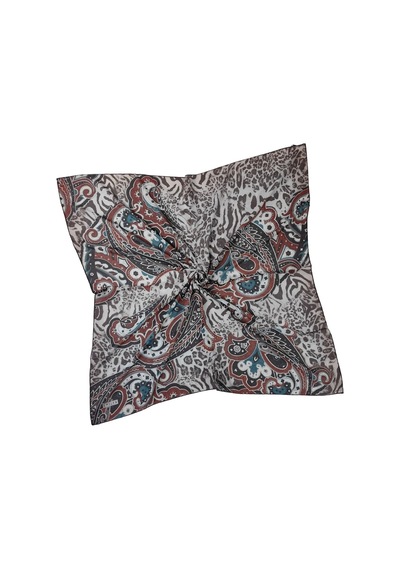 Mim Eşarp Emilya Fres Krep Leopar Desenli Eşarp 90x90 Cm Gri - Kırmızı