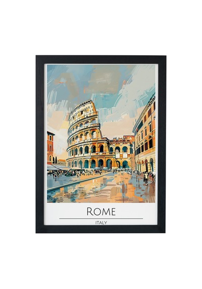 Rome Italy Ahşap Çerçeveli Dekoratif Duvar Tablosu Siyah