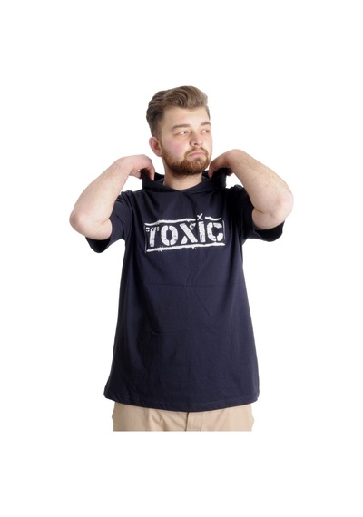 Mode Xl Büyük Beden Erkek T-Shirt Kapşonlu Toxıc 23119 Lacivert 001