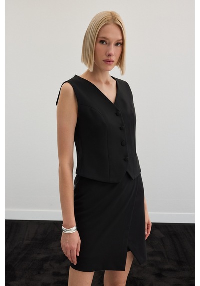Sateen Klasik Yelek - Siyah-136495