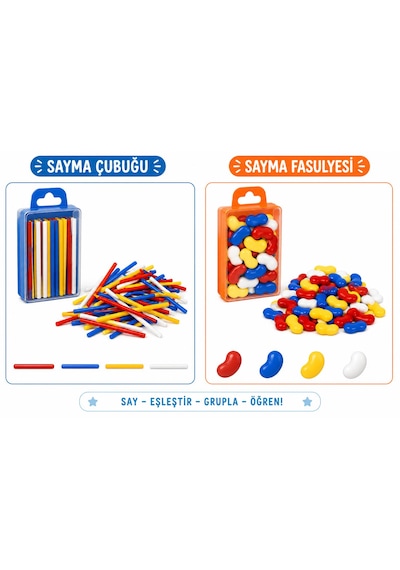 Saygılıofis Sayı Sayma Seti 1 Paket Plastik Sayı Sayma Çubukları Ve Fasülyeleri 1. Sınıflar Için Renkli Çubuk Fasulye
