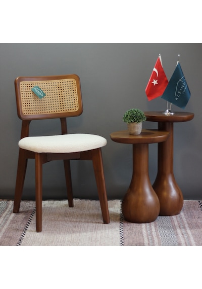 Kleinhaus - Roma Hasırlı Ahşap Sandalye - Mutfak Sandalyesi Açık Ceviz