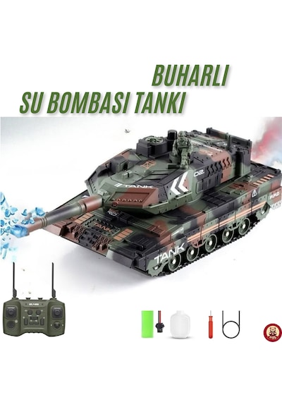 Oyuncak 2.4 Uzaktan Kumandalı Su Bombası Atan Tank Buharlı 1200 Şarjlı Sesli Gövdesi 360 Hareketli Gövde Yeşil
