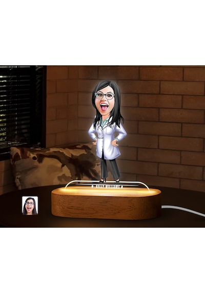 Bk Gift Kişiye Özel Kadın Doktor Karikatürlü Dekoratif 3d Biblo Led Işıklı Gece Lambası-1, Arkadaşa Hediye Kobitmeyen138306 Bk Gift