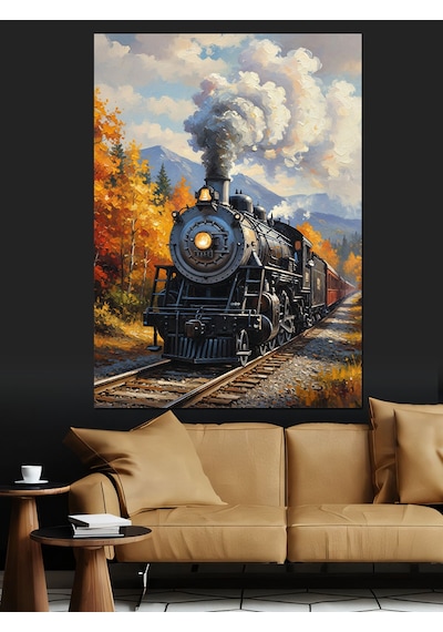 Ahşap Tablo Buharlı Tren Manzarası