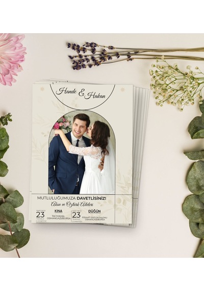 Bk Gift Kişiye Özel Fotoğraflı Düğün Davetiyesi Model 100 100adet