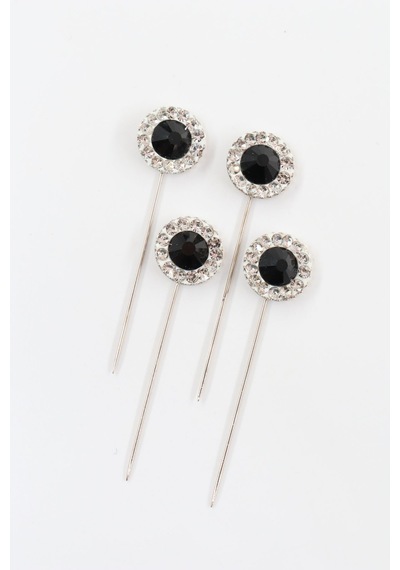 Numetal 4 Lü Oval Siyah Taşlı Eşarp İğnesi. Şal İğnesi. Türban İğnesi. Başörtü İğnesi. Eşarp Ve Şal İğnesi. Gümüş