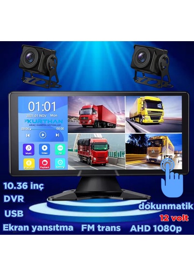 Dvr Dokunmatik Ekran Video Müzik 2 Ad Ahd 180 Derece Kamera Seti