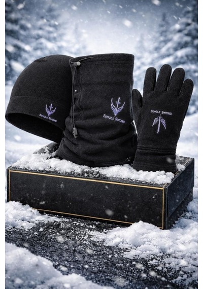 Single Sword Polar Bere Eldiven Boyunluk Seti Unisex Siyah Çok Renkli