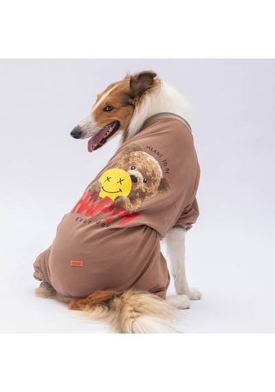 Happy Teddy Bear Orta Ve Büyük Irk Köpek Pijaması - Köpek Tulumu - Köpek Kıyafeti 15 Kg-45 Kg