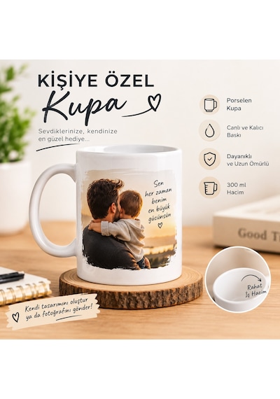 Kişiye Özel Kupa İki Fotoğraf Ve İsim/yazı Baskılı Özel Kutusunda Beyaz