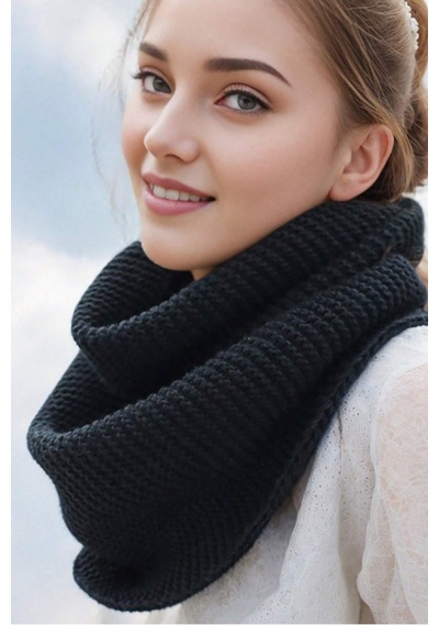 Moibody %100 Akrilik Premium Yumuşak Neck Warmer Siyah Boyunluk Siyah Siyah