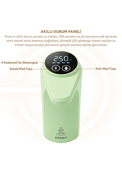 Pizen Flow Usb Şarjlı Otomatik Damacana Su Pompası Tds Ölçer 250ml 500ml 1l 2l Ölçü Özellikli Yeşil