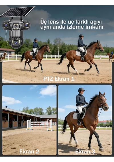 4g Sım Kartlı 4k 3 Lensli Solar Ptz Güvenlik Kamerası V380 Pro 360 Yapay Zeka İnsan Algılama Renkli Gece Görüşü Dış Mekan Kamera