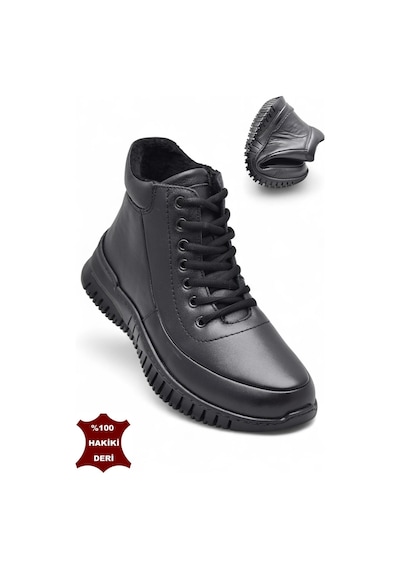 1459 Tam Ortopedik Siyah Hakiki Deri Kadın Bot Ayakkabı Fermuarlı Anne Bot Siyah