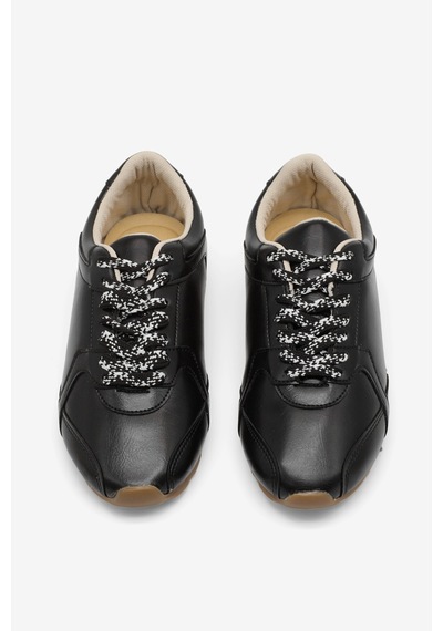 Tonny Black Kauçuk Taban Nefes Alabilen Bağcıklı Sneaker Kadın Siyah Cilt Sneaker Tbklc010