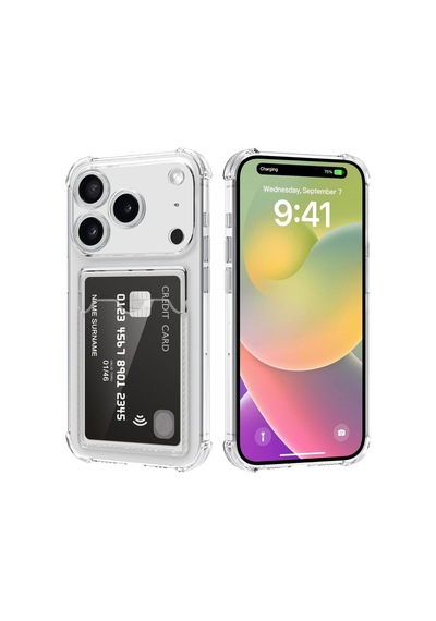 Apple Uyumlu iPhone 17 Promax Kapak Kamera Korumalı Kartlıklı Darbe Emici Özellikli Şeffaf Silikon Kılıf