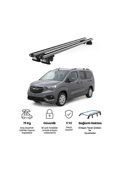 Venüs Opel Combo 2019 Ve Sonrası Uyumlu Gri Ara Atkı Port Bagaj Tavan Barı
