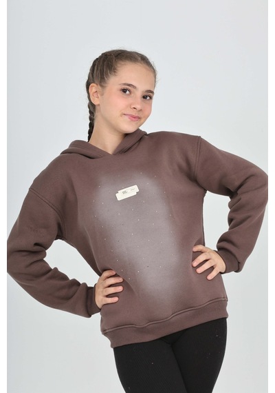 Toontoy Kız Çocuk Taş Dizaynlı Sweatshırt Kahve