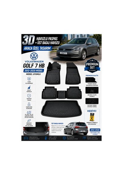 Volkswagen Golf 7 Hb Ust 2015 Model Uyumlu 3d Araca Özel Havuzlu Paspas+bagaj Havuzu Birebir Uyum
