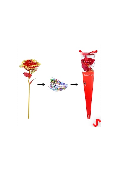 Kutulu Ve Led Işıklı Sonsuzluk Gülü, 35cm - Kırmızı